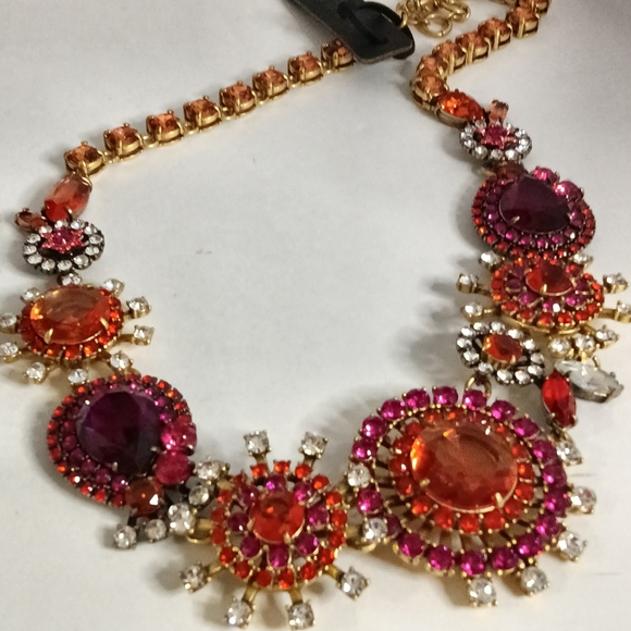 J. Crew Jewelry - 𝅺J CREW Necklace Crystal Rhinestone Floral Bib Statement Jewerly Adjustable